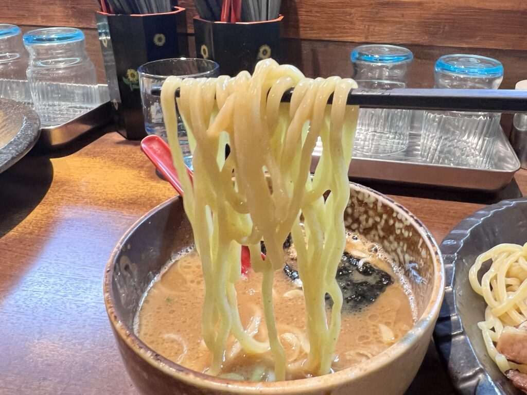 つけ麺屋ひまわりスープにつけた麺リフトアップ