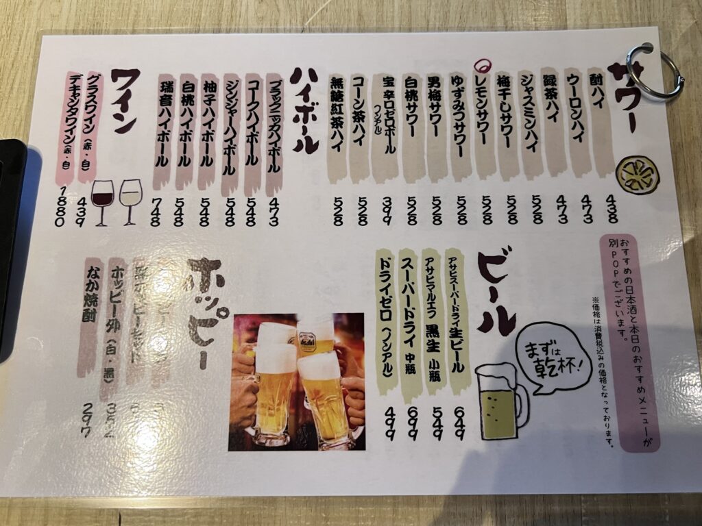 まるがまる飲み物メニューおもて