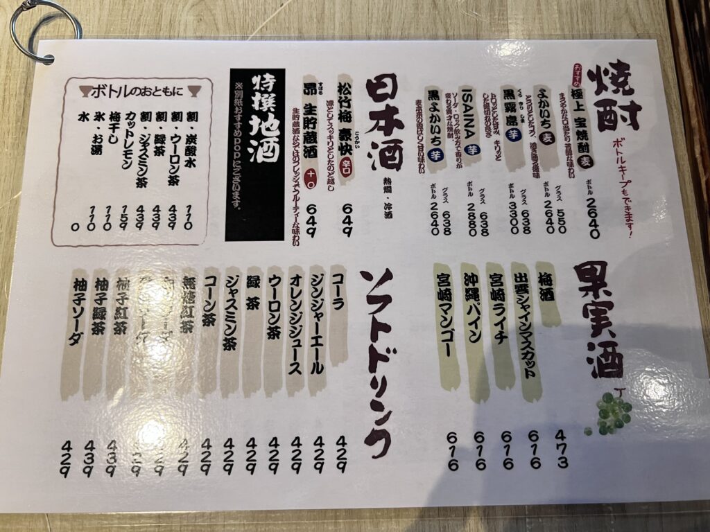 まるがまる飲み物メニューうら