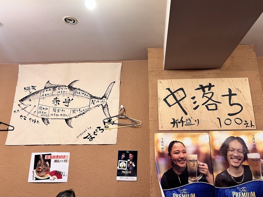 まぐろんち壁のマグロの部位の図