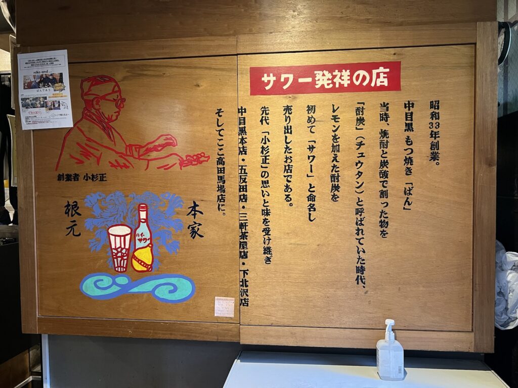 もつ焼きばん壁のサワー発祥の店説明文